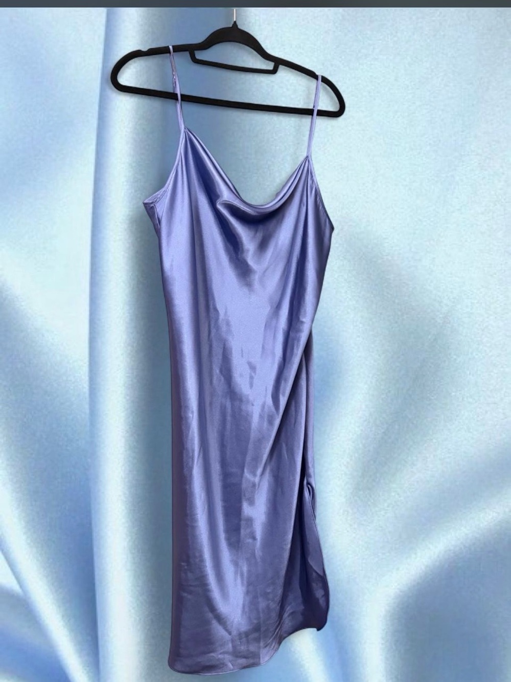 Gilligan & O'Malley Satin Cowl Slip Midi Dress in Periwinkle - Picture 4 of 4